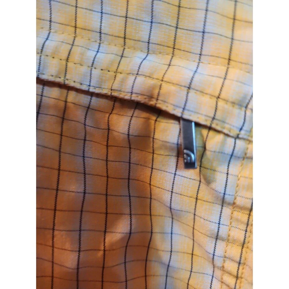 The North Face Men XL Breathable Orange Plaid Check Short Sleeve  Zip Pocket